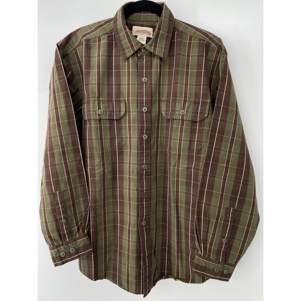 LL Bean Katahdin Iron Works Shirt Men Medium Green Plaid Work Camp Vintage - Picture 1 of 7